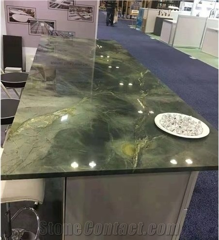 China Peacock Green Marble Polished Coffee Table Tops